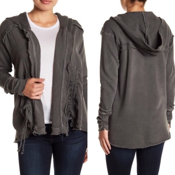 bobeau Jackets & Blazers - Bobeau Mixed Media Ruched Hooded Cardigan